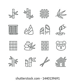 Bamboo related icons: thin vector icon set, black and white kit