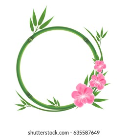 
Bamboo round frame with pink orchid