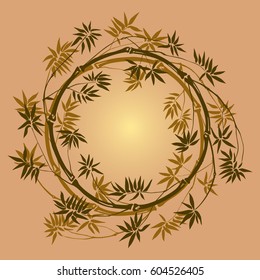 Bamboo round frame. Tropical mock up, nature textile print, template with text place.