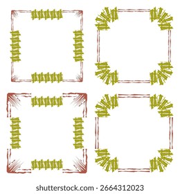 Marcos rústicos de bambú. Fronteras de adornos étnicos. Formas naturales cuadradas. Plantillas decorativas de Vector.