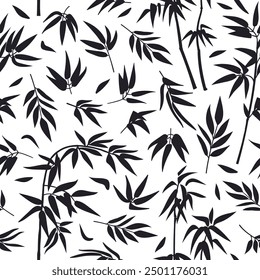Patrón de bambú sin fisuras. Ramas de bambú del bosque de la selva asiática con la ilustración plana del fondo del Vector del diseño sin fin de las hojas. Patrón de brotes de bambú de dibujos animados