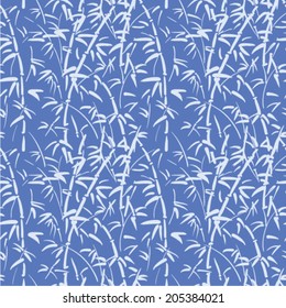 Bamboo seamless pattern, blue background, vector illustration