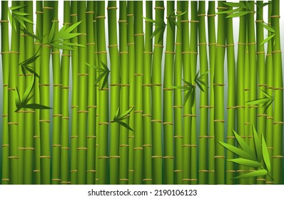 bamboo seamless pattern. chinese japanese bamboo grass wallpaper. green natural tropical plant background with bamboo stems leaves.
