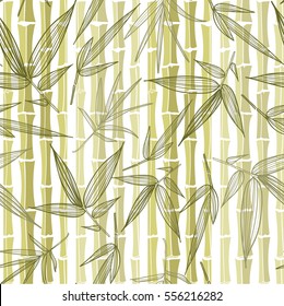 Bamboo seamless pattern. Fashion trend print. Leaves and stems of bamboo. Tropical plants.