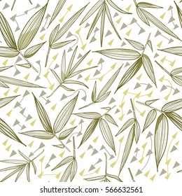 Bamboo seamless pattern. Fashion trend print. Leaves and stems of bamboo. Tropical plants.
