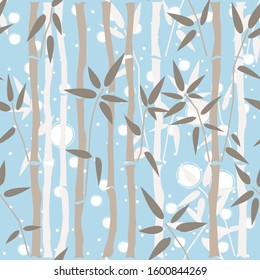 Bamboo seamless pattern on blue background. Vector Illustration
