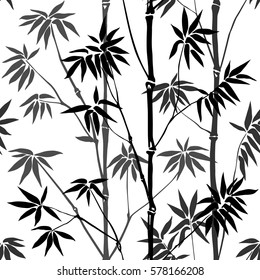 Bamboo Seamless Pattern on white background. Tropical wallpaper, nature textile print.