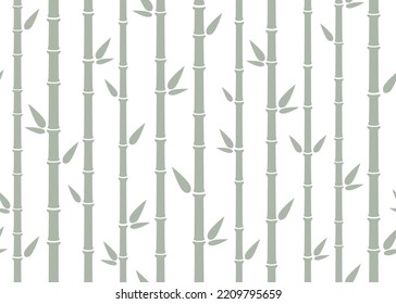 Bamboo seamless pattern. Simple flat bamboo background with stalk, branch and leaves. Nature backdrop design. Abstract asian texture. Vector illustration on white background.