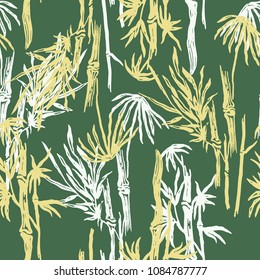 Bamboo seamless pattern with tropical Asian trees and leaves on exotic trendy background. Summer tropics texture, Chinese or Japanese nature swimwear textile print. Abstract floral wallpaper vector.