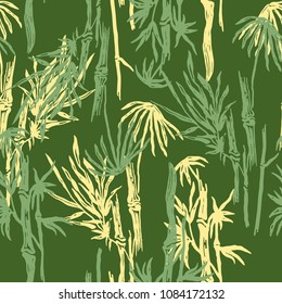 Bamboo seamless pattern with tropical leaves on exotic trendy background. Tropical asian plant wallpaper, chinese or japanese nature swimwear textile print.