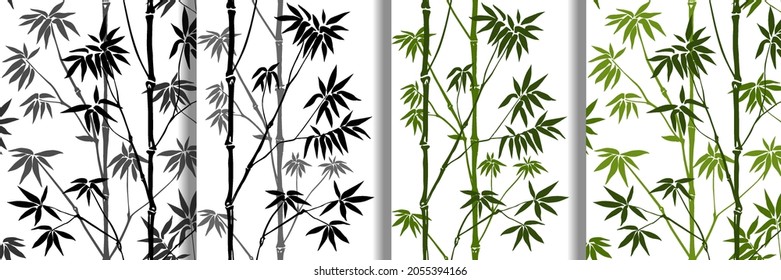 Bamboo Seamless Patterns set for natural repeat backgrounds