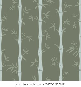 Bamboo Seamless vector pattern with Bamboo plants on muted green, bamboo forest textile print