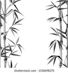 Bamboo Seamless Vertical Border on white background