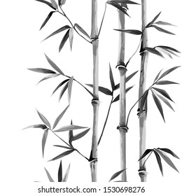Bamboo Seamless Vertical Border on white background