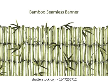 Bamboo Seamless Vertical border on white background