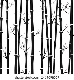 Bamboo Seamless Vertical Border on white background, Seamless pattern of green bamboo stalks.