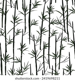 Bamboo Seamless Vertical Border on white background, Seamless pattern of green bamboo stalks.
