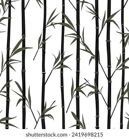 Bamboo Seamless Vertical Border on white background, Seamless pattern of green bamboo stalks.