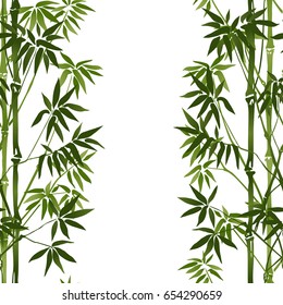 Bamboo Seamless Vertical Border on white background. Tropical wallpaper, nature textile print, template with text place. Vector watercolor stylization.