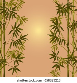 Bamboo Seamless Vertical Border on beige background. Tropical wallpaper, nature textile print, template with text place. Vector watercolor stylization.