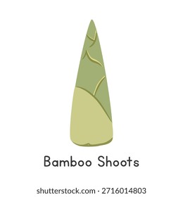 Ilustración vectorial de tiro de bambú. Clipart de dibujos animados de brote de bambú o brote de bambú, vegetal en estilo plano. También se llama Takenoko, Phyllostachys edulis, o Bambusa vulgaris. Tallo y brote, Vegetal