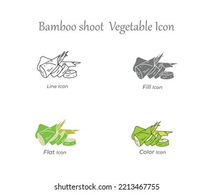 Bamboo Shoot Vegetable Line, Fill, Flat and Color Isolated Icon and fresh, natural, Organic, healthy, vegetarian food vector Icon set Illustration