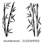 Bamboo sketches vector. Leaves and tree
