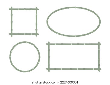 Bamboo stalk circle and rectangle frames. Natural oval and square text box. Bamboo branch border. Blank frame template. Vector illustration isolated in flat style on white background.