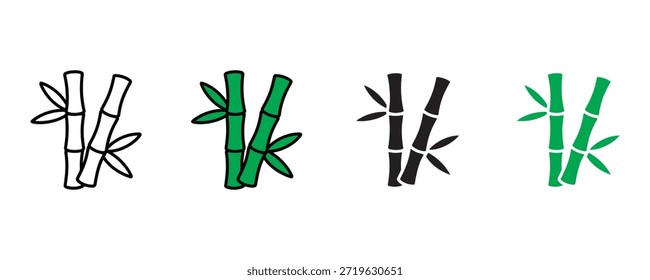 Conjunto de iconos de tallo de bambú sobre fondo blanco. Vector de planta, tropical, frondoso. Ilustración vectorial.