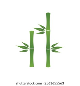 Bamboo stalks with leaves flat green vector icon