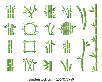 Bamboo stalks and leaves vector icons.