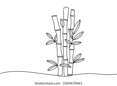 Bamboo stalks. Unusual oriental plant. World Bamboo Day. One line drawing for different uses. Vector illustration.