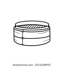 Bambus-Dampfkorb-Symbol einzeln auf weißem Hintergrund.