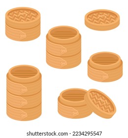 Bamboo steamer set with lid. Vector illustration