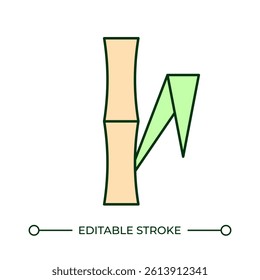 Bamboo stem with leaf line color icon. Exotic forest plant. Oriental flora exploration. Tropical tree cultivation. Isolated vector illustration. Flat colorful symbol design. Editable stroke