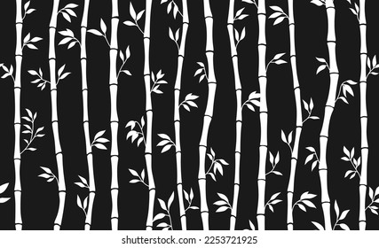 Bamboo stem and leaf seamless pattern. Exotic abstract natural plant boundless wallpaper ink style ornament. Asian sticks bamboo repeat scrapbook texture. Traditional tree leaves decoration print