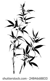 Bamboo stem and leaves silhouette isolated, on white background, make an exclusive design