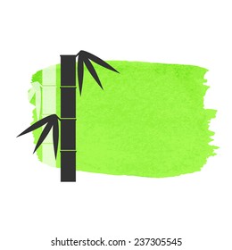 Bamboo stems background on green watercolor stain