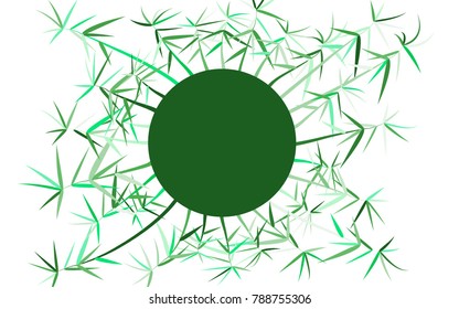 Bamboo Stems. Circle of Bamboo Leaves. Creative Circle in Ethnic Style. Round Frame of Leaves. Stems with Leaves for Wallpaper, Tile, Postcard, Card, Invitation. Circle Frame. Wreath of Twigs.