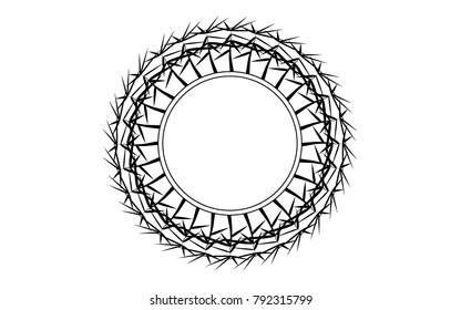 Bamboo Stems. Circle of Bamboo Leaves. Creative Circle in Ethnic Style. Round Frame of Leaves. Stems with Leaves for Wallpaper, Tile, Postcard, Card, Invitation. Circle Frame. Wreath of Twigs.