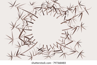 Bamboo Stems. Circle of Bamboo Leaves. Creative Circle in Ethnic Style. Round Frame of Leaves. Stems with Leaves for Wallpaper, Tile, Postcard, Card, Invitation. Circle Frame. Wreath of Twigs.