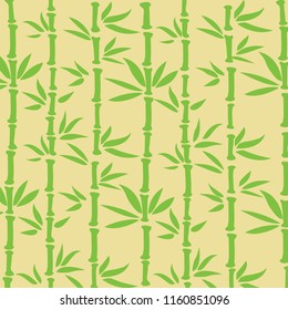 Bamboo Stems with Green Leaves on Yellow Background