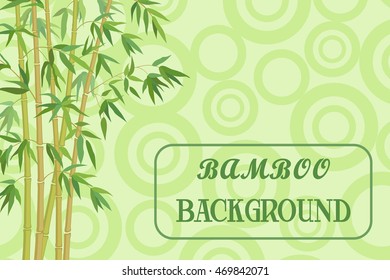 Bamboo Stems with Green Leaves on Background, Abstract Pattern with Ring. Vector