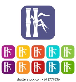 Bamboo stems icons set vector illustration in flat style In colors red, blue, green and other