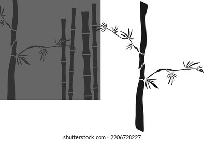 Dibujo vectorial de tallos y hojas de bambú Elementos de diseño de conjuntos florales exóticos. Objeto de jardín asiático de estilo plano