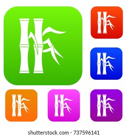 Bamboo stems set icon color in flat style isolated on white. Collection sings vector illustration