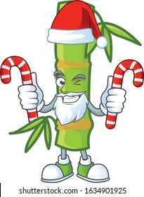 Bamboo stick Cartoon character in Santa costume with candy