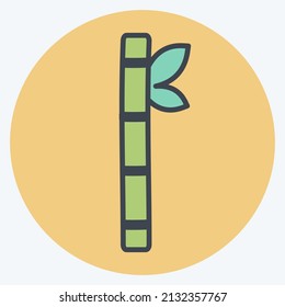 Bamboo Stick Icon in trendy color mate style isolated on soft blue background
