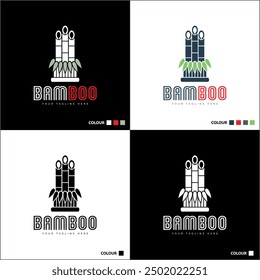 bamboo stick leaf silhouette logo set template design