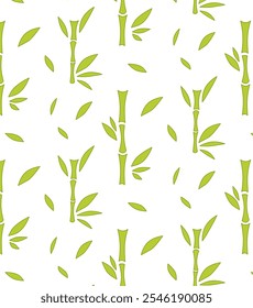 Bamboo stick and leaves graphic style illustration. Seamless vector pattern in transpatent background
